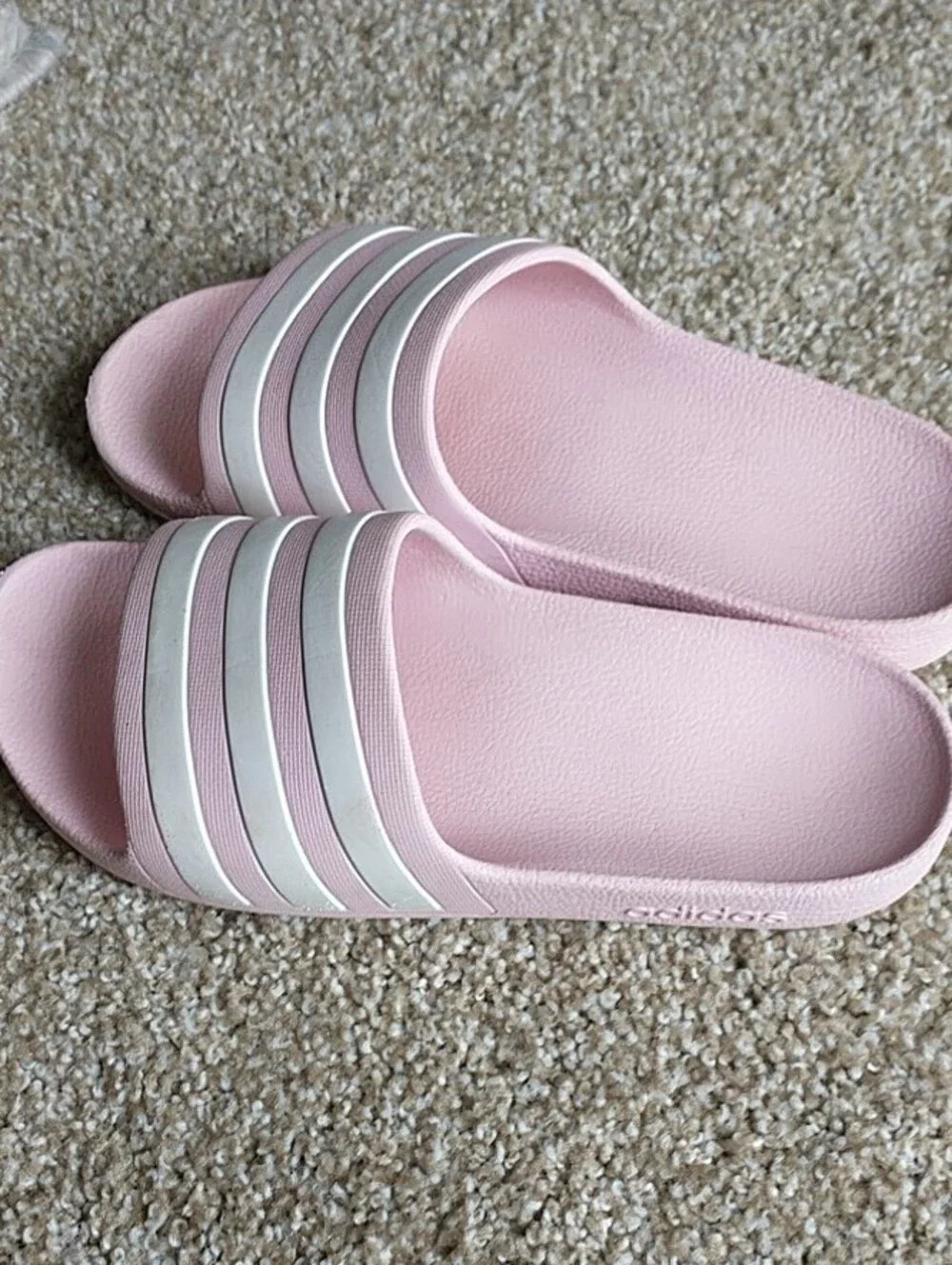 adidas Kids Light Pink Slide Sandals with White Stripes